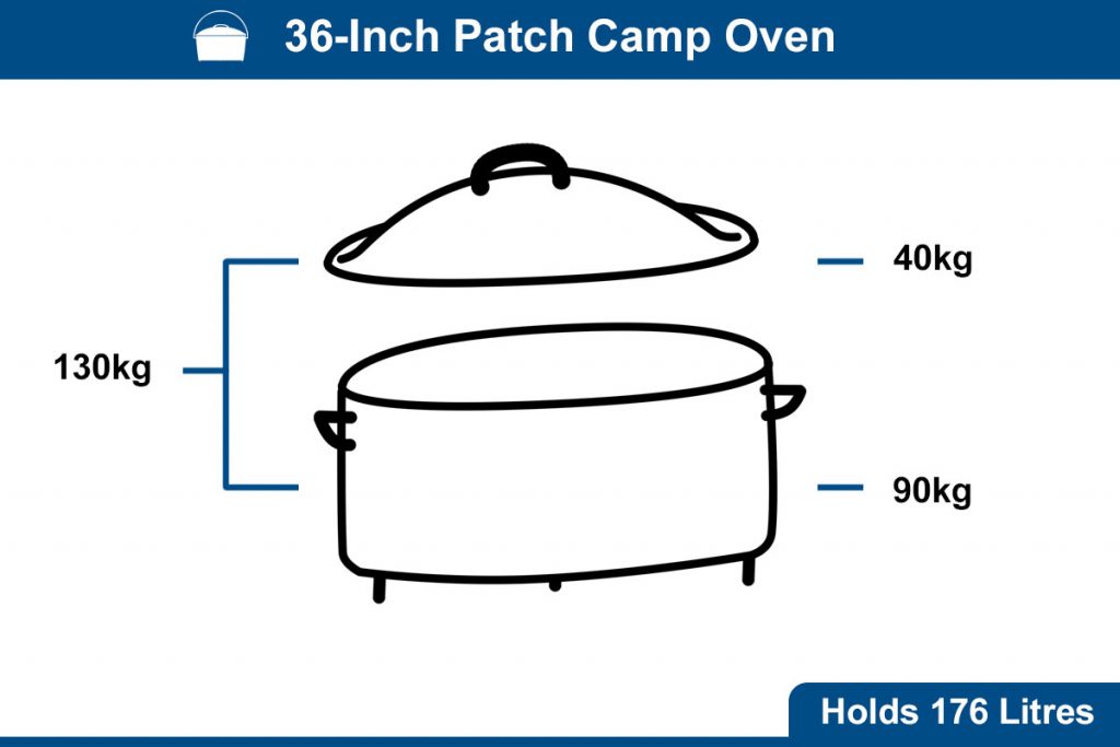 an image showing the dimensions of the 36 Inch Patch Camp Oven